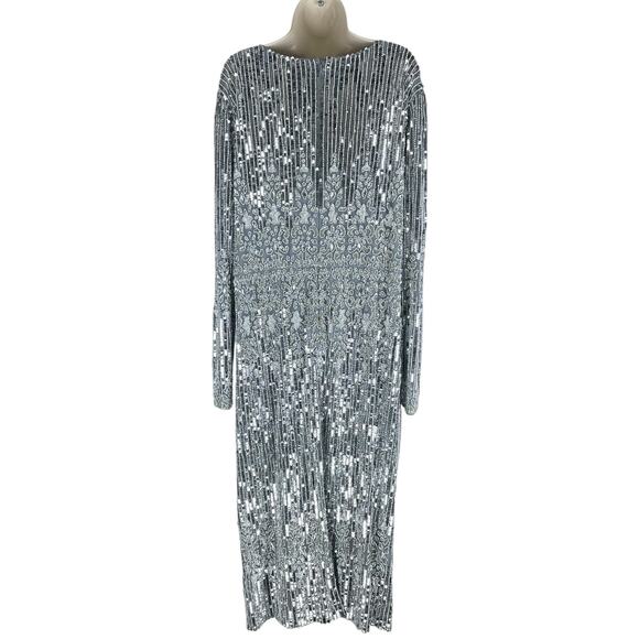 Mac Duggal Embellished Long Sleeve Midi Dress Platinum 5576 Size 20 - Picture 8 of 13